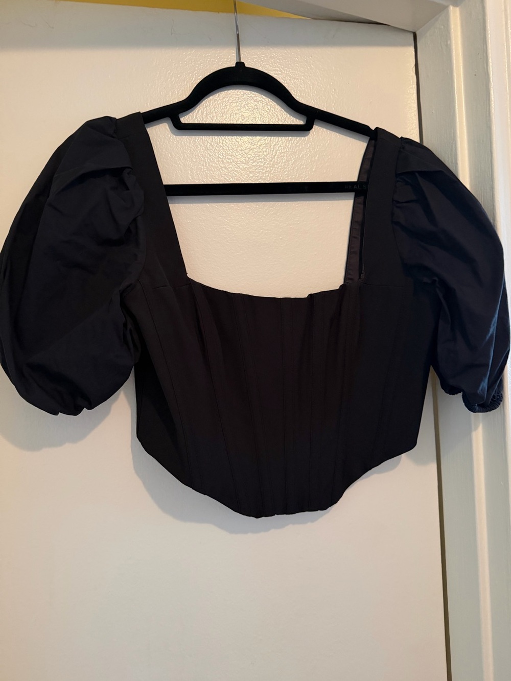 Bardot Black Structured Puff Sleeve Crop Top